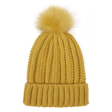 Cargar imagen en el visor de la galería, Winter Knitted Hats Fashion Stretchy Lined Skull Hats For Women Faux Fur Pom Pom Hat Keep Warming Beanie Hat
