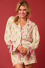 Cargar imagen en el visor de la galería, 2 Pcs Women&#39;s Christmas Pajama Set Santa Tree Print Lapel Neck Button-up Long Sleeve Tops Shorts Loungewear Outfit
