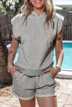 Load image into Gallery viewer, Drawstring Hoodie and Pocketed Shorts Set
