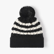 Load image into Gallery viewer, Striped Contrast Knit Hat with Pom-pom
