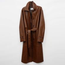 Load image into Gallery viewer, Retro Niche Lapel Waist Belt Single-breasted Long Leather Trench Coat
