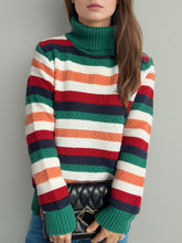 Load image into Gallery viewer, Contrast Stripes Turtleneck Long Sleeve Sweater
