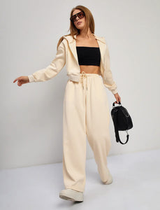 Zipper Sweater Wide-leg Pants Sports Suit