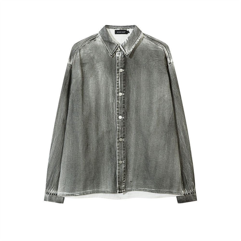 Heavy Industry Distressed Dirty Denim Shirt For Men