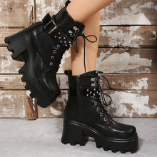 Load image into Gallery viewer, Fashion Round Toe Side Zipper Mid Heel Platform Leather Boots
