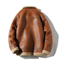 Load image into Gallery viewer, Fur Integrated Fleece-lined Padded Lapel Plus Size Leather Coat
