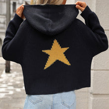 Cargar imagen en el visor de la galería, Suéter con capucha y bolsillos para mujer, jersey holgado de manga larga con cremallera y estrellas, cárdigan corto, prendas de vestir exteriores
