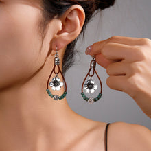 Load image into Gallery viewer, Vintage Earrings Ethnic Style Antique Silver Flower Turquoise Rope Pendant Women's Jewelry
