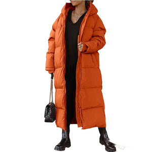 Hooded Solid Color Long Casual Zip Coat