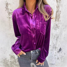 Load image into Gallery viewer, Women's Velvet Long-sleeved Single-breasted Shirt Casual Lapel Long Sleeve Solid Color Tops Daily Wear
