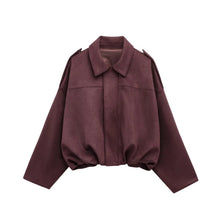 Load image into Gallery viewer, Women&#39;s Batwing Sleeve Lapel Suede Texture Effect Pilot Jacket
