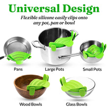 Cargar imagen en el visor de la galería, Silicone Pot Strainer Adjustable Silicone Clip On Strainer For Pots Pans And Bowls Kitchen Pot Strainer Hand Held Pot Drainer Fruit Washing Filter For Noodles Pasta Veggies
