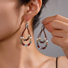Load image into Gallery viewer, Vintage Earrings Ethnic Style Antique Silver Flower Turquoise Rope Pendant Women's Jewelry
