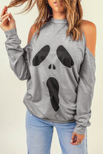 Load image into Gallery viewer, Halloween Graphic Cold-Shoulder Distressed Sweatshirt
