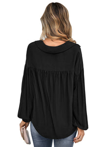 Johnny Collar Buttoned Dropped Shoulder Top