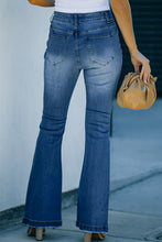 Load image into Gallery viewer, Button Fly Distressed Flared Jeans

