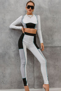 Conjunto de top corto y leggings con bloques de color