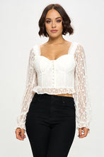 Load image into Gallery viewer, Chocolate USA Lace Corset Flounce Sleeve Cropped Top
