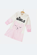 Load image into Gallery viewer, GIRLS Letter Print Bear Graphic Hooded Dress
