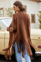 Load image into Gallery viewer, Fringe Hem Open Front Ribbed Trim Cardigan
