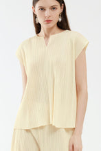 Load image into Gallery viewer, Accordion Pleated Notched Neck Top and Cropped Wide Leg Pants Set
