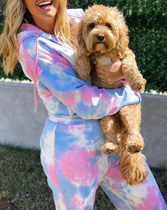 Conjunto de mujer de dos piezas holgado con camiseta y pantalón de manga larga con efecto tie dye