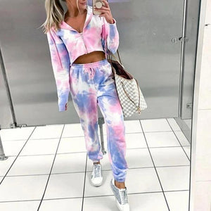 Conjunto de mujer de dos piezas holgado con camiseta y pantalón de manga larga con efecto tie dye