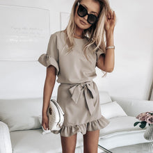 Load image into Gallery viewer, Women Short Sleeve Ruffle Hem Sashes Dress
