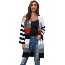 Load image into Gallery viewer, Patchwork Striped Long Sweater Coat
