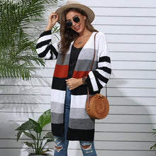 Load image into Gallery viewer, Patchwork Striped Long Sweater Coat
