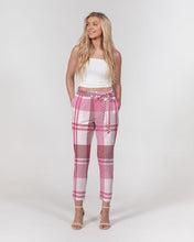 Load image into Gallery viewer, Womens Pants, Pink And White Plaid Style Belted Tapered Trouser Bottoms
