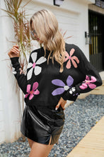 Load image into Gallery viewer, Floral Dropped Shoulder Ribbed Trim Sweater
