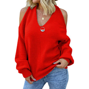 Halter Off Sholder Solid Color Pullover Sweater