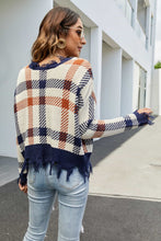 Load image into Gallery viewer, Plaid Distressed Drop Shoulder Sweater
