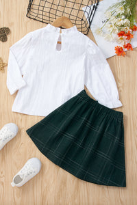 Girls Ruffle Collar Blouse and Skirt Set