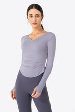 Load image into Gallery viewer, Thumbhole Long Sleeve Pleated Detail Notched Sports Top
