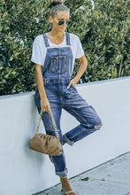 Load image into Gallery viewer, Pocketed Distressed Denim Overalls
