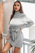 Load image into Gallery viewer, Contrast Tie Front Long Sleeve Sweater Dress
