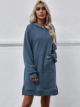 Load image into Gallery viewer, Slit Long Sleeve Hooded Dress with Pocket
