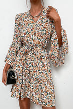 Load image into Gallery viewer, Floral Belted Flare Sleeve V-Neck Dress
