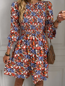 Printed Puff Sleeve Smocked Dress