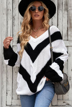 Load image into Gallery viewer, Chevron Cable-Knit V-Neck Tunic Sweater
