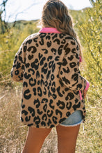 Load image into Gallery viewer, Leopard Contrast Teddy Shacket with Pockets
