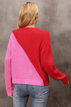 Load image into Gallery viewer, Two-Tone Round Neck Dropped Shoulder Sweater
