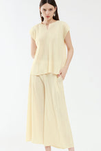 Load image into Gallery viewer, Accordion Pleated Notched Neck Top and Cropped Wide Leg Pants Set
