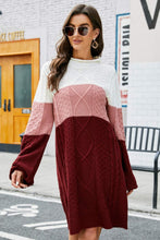 Load image into Gallery viewer, Color Block Mixed Knit Crewneck Sweater Dress
