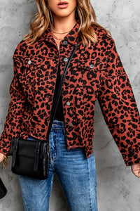 Leopard Print Raw Hem Jacket