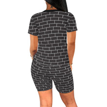 Load image into Gallery viewer, Womens Outfits, Black And White Block Brick Style Womens Short Yoga Set
