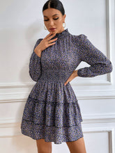 Load image into Gallery viewer, Floral Ruffle Collar Smocked Waist Layered Dress
