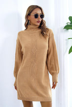 Load image into Gallery viewer, Openwork Turtleneck Long Sleeve Sweater Dress
